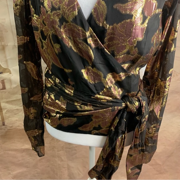 NEW Ramy Brook Blair Metallic Wrap Tie Blouse - Picture 4 of 12